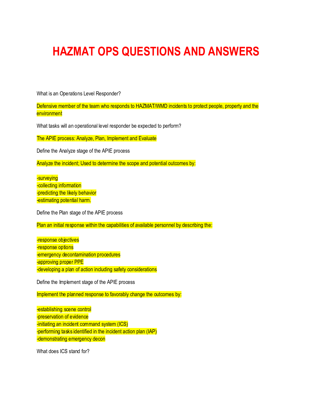 Preview image for HAZMAT OPS QUESTIONS AND ANSWERS